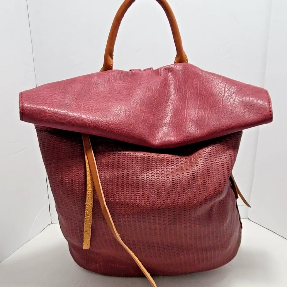 LeMiel ChillX Foldover Maroon Red Vegan Leather Backpack Travel Purse Bag